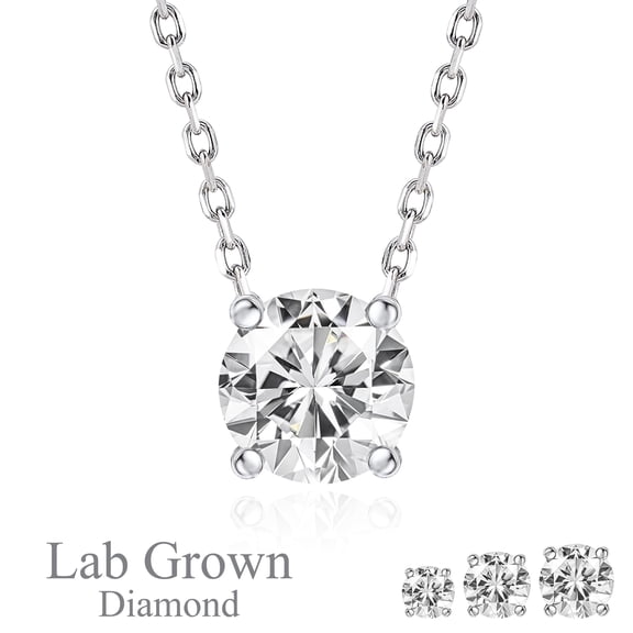 JeenMata Lab Grown Diamond 0.50 Carat Round Cut Classic Solitaire Pendant Necklace - in 18K White Gold Plating for Women