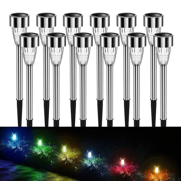 Luces de jardín solares LED de acero inoxidable para exteriores | Iluminación de caminos con energía solar para patio de pasarela | Paquete de 12 | Resistente al agua IP44 | Ahorro de energía |