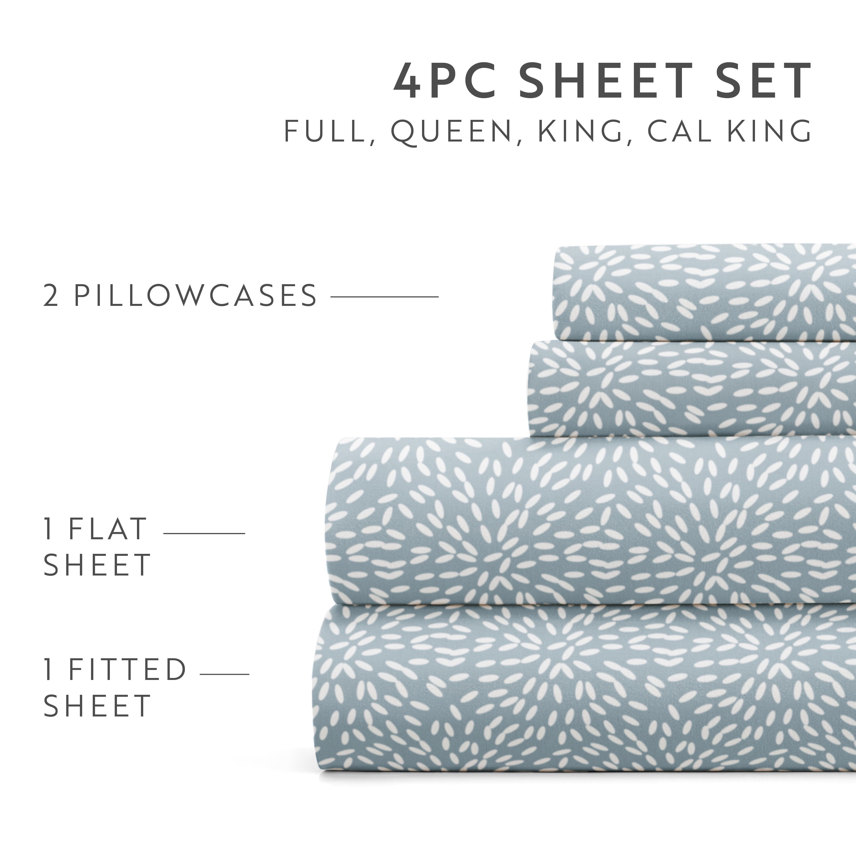 Noble Linens 3 Piece Pattern Microfiber Bed Sheets Set, Sky Blue Modern Circles, Twin