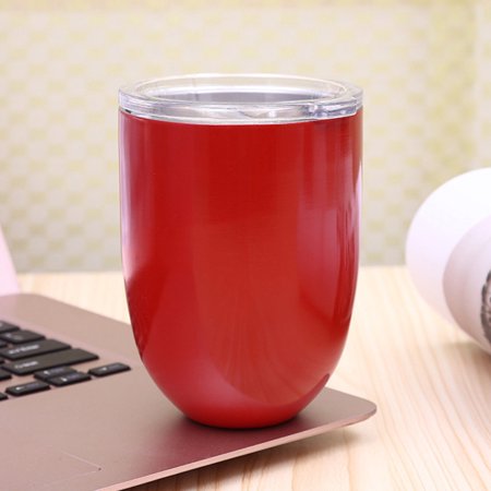 - 10oz Stainless Steel Metal Vacuum Cup Egg Shell Shape Water Thermos Cocktail Tumbler Wine Cup Coffee Mug With Lid Color:Red Volume:10oz