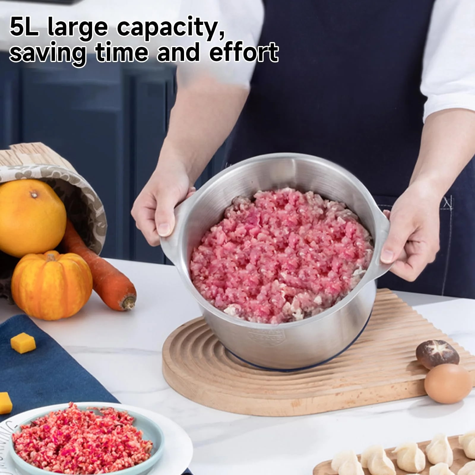 500W Electric Food Chopper & Meat Grinder, 5L Stainless Steel Multifunctional Kitchen Processor with 5 Speeds, Vegetable Slicer & Dough Maker for Home Cooking