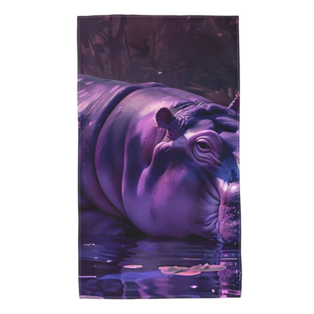 Balery Purple Hippo In Water Toalla de Microfibra Premium con Estampado – 27.5x16 pulgadas, Alta Absorción, Suave y Aterciopelada, Secado Rápido