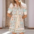 thumbnail image 2 of Women Boho Printed Mini Dress Tie Waist V Neck Button Front Short Sleeve Summer Casual Dress, 2 of 6