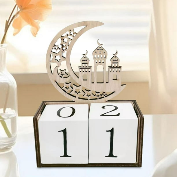 Calendario de Adviento Eid, letrero de madera, suministros para fiestas, manualidades, adorno decorativo de Ramadán, decoración Eid para mesa de salón del hogar Estilo C