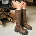 thumbnail image 3 of Platform Fold over Knee High Boots for Women 2025 Trendy Slouchy Leather Chunky Winter Fall Riding Long Boots, 3 of 8