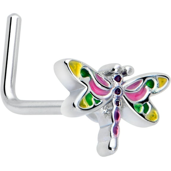 Body Candy 20 Gauge Nose Ring - 316L Stainless Steel L-Shape Nose Ring Dragonfly Nose Stud for Women Men