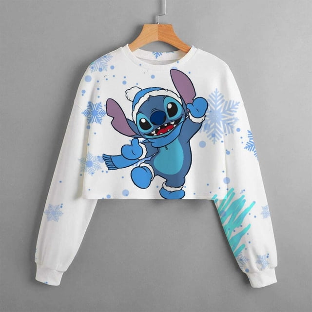 Disney Stitch ropa para niños Casual dibujos animados nuevo otoño e invierno estampado niñas suéter corto lindo niñas Tops130 heqiyong CONDUJO