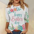 thumbnail image 1 of YLHFASHION Chemises de Pâques pour Femmes Manches 3/4 Col Rond Été Costumes Mignons Vacances Tenue de Pâques Manches Trois-Quarts Soldes T-shirt Manches Longues pour Femmes, 1 of 5