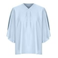 thumbnail image 6 of Usmixi Womens Tops Solid Elbow-Length V-Neck Tee Shirts Summer Casual Lightweight Loose Fit Comfy Chiffon Blouse Sky Blue XXL Clothes, 6 of 6