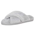 thumbnail image 4 of Jessica Simpson Women's Cross Band Soft Plush Memory Foam House Slipper Slide with Anti-Skid Sole, 4 of 9