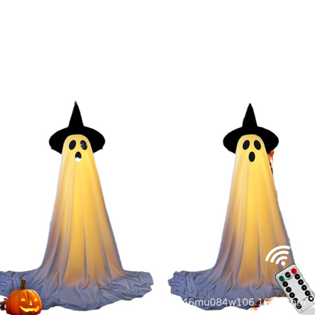 Fantasma Brillante Likrtyny para Porche Delantero Decoraciones Halloween Poste Telescópico 2 Metros Paquete 2 Con Control Remoto Sombrero