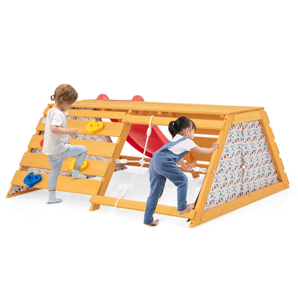 Barara King Toddler Climbing Toys Indoor, Indoor Jungle Gym, 5-in-1 Jungle Gym Wooden Indoor Playground with Slide Rock Climbing Wall Rope Wall Climber