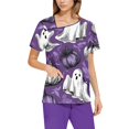 thumbnail image 5 of Vintage Halloween Shirts, Classic Fit V-Neck Short Sleeve Scrub Top with 2 Pockets & Soft Fabric Stretch Printed Scrubs Medical Nursing Uniforms Wicking Healthcare for Women Purple S, 5 of 5