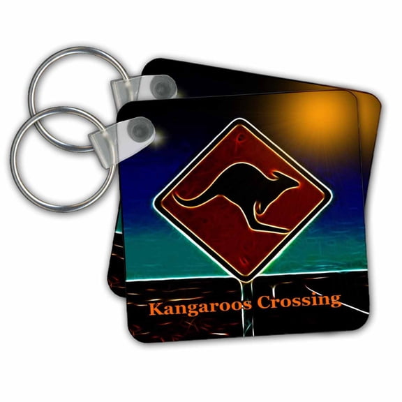 3dRose, Kangaroo Crossing , set of 2 Key Chains