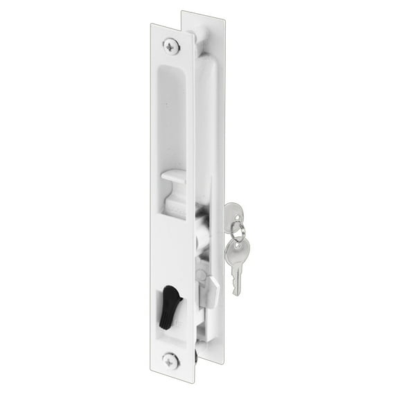 White Diecast Keyed Sliding Door Flush Handle Set