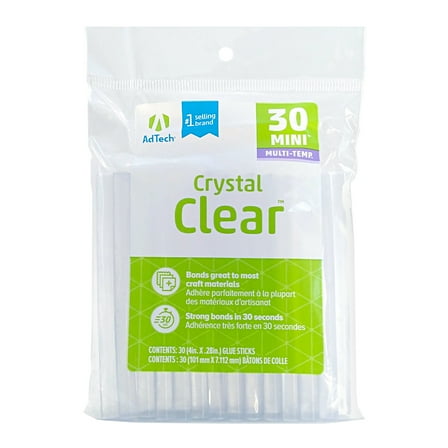 AdTech Crystal Clear Hot Glue Sticks – Mini Size, Pack of 30, 4” x .28