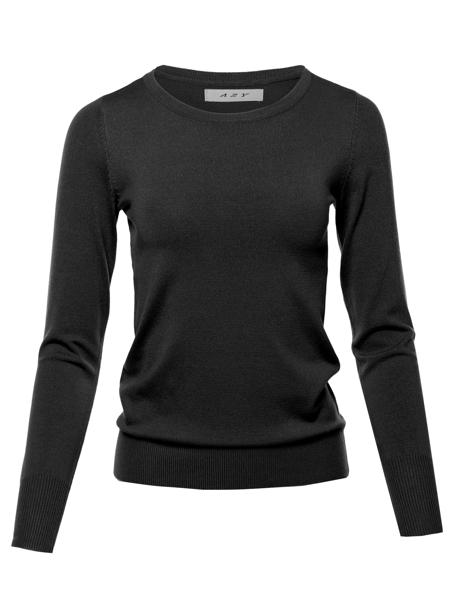 A2Y Women's Fitted Crew Neck Long Sleeve Pullover Classic Sweater Black