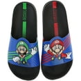 thumbnail image 3 of Super Mario Boys Sport Slide Sandal, Mario & Luigi Mismatch Sandals, Black/Blue, Size 3/4, 3 of 6