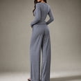 thumbnail image 4 of Women's Fall Striped Knit 2 Piece Outfit Long Sleeve Button Down Cardigan Top & Wide Leg Pants Set with Drawstring Waist Casual Loungewear for Daily Wear, Work M, 4 of 5
