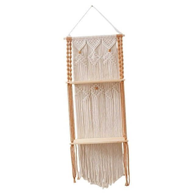 Estantes flotantes para decoración de pared, estante colgante negro de dos niveles, adorno tejido a mano, estante de pared para sala de estar, hogar,