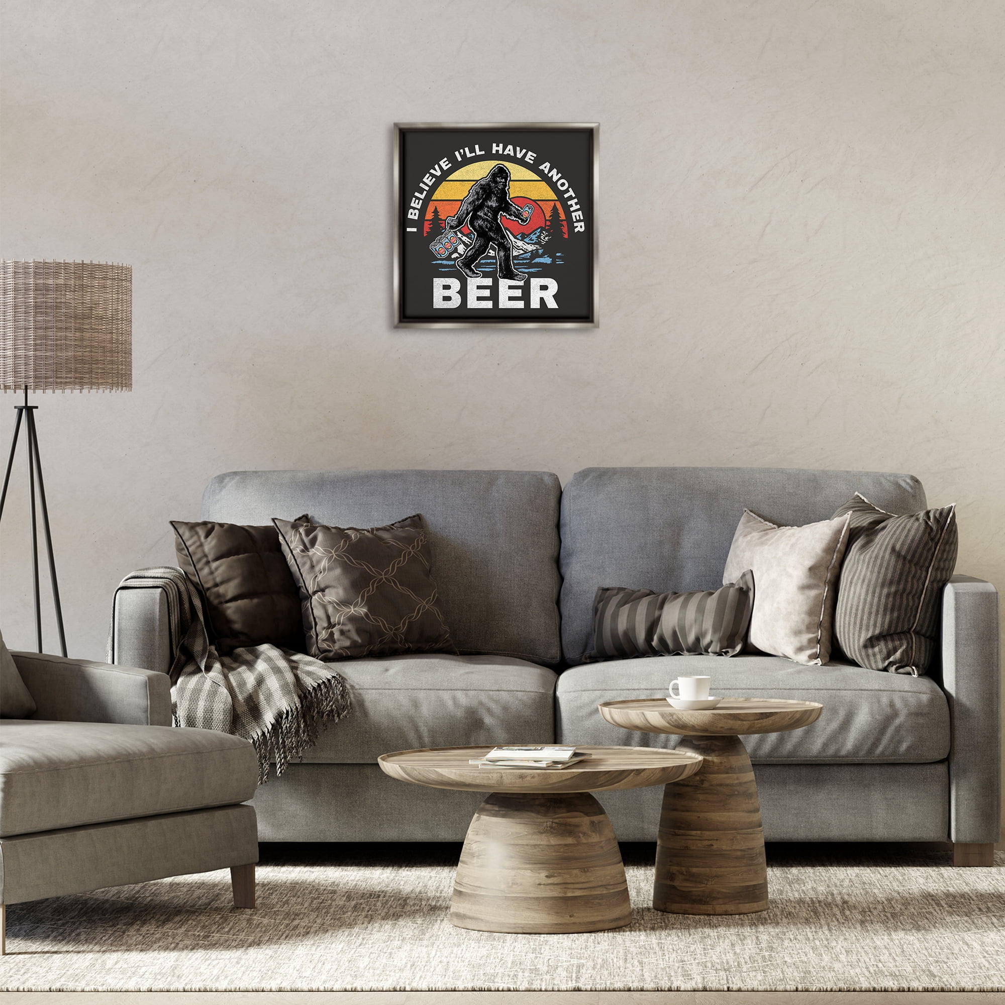 Stupell Industries Another Beer Monster Novelty Painting Gray Floater Framed Art Print Wall Art, 18 x 18