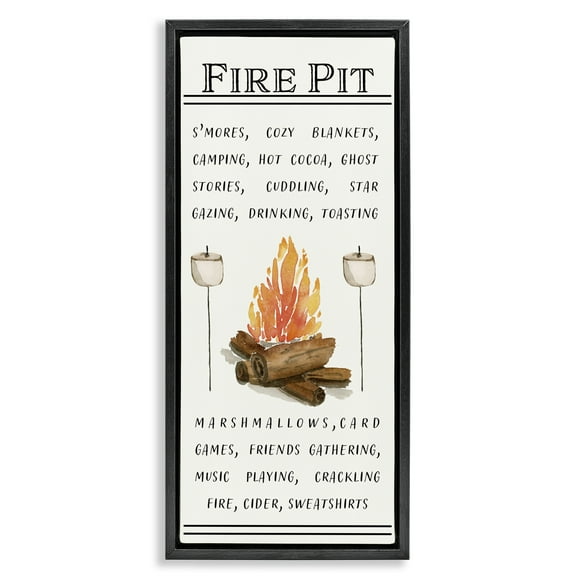 Stupell Industries Fire Pit & Marshmallows Food & Beverage Painting Black Floater Framed Canvas Art Print Wall Art, 11 x 25