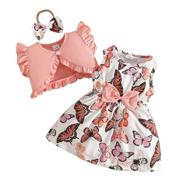 Zshosam Robes pour Filles Robe Fille Été Manches à Volants en Maille Ligne A Décontractée Robe de Fête avec Poches pour Enfants Taille 2T 3T,(Rose 2-3 Ans)