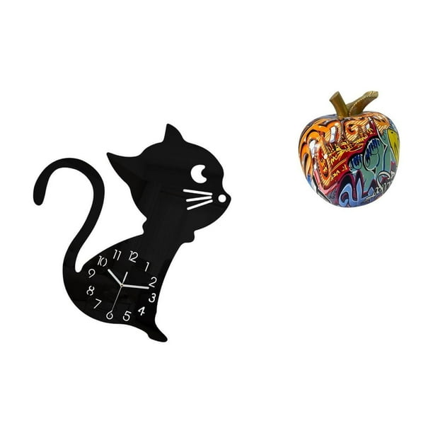 Reloj de pared,Reloj de pared con diseño de gato para guardería,sala de juegos y interior,Estatua de estatuilla,Estatuas de resina Escultura Decoración del hogar Mini,Mueble de mesa con