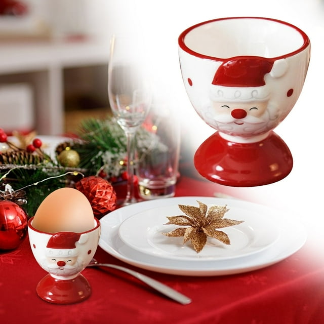 Christmas Decor Glass&Bottle Ceramic Christmas Egg Cup Funny Christmas Egg Cup Santa Egg Cups Adorable Egg Stand Egg Container Ceramic Egg Supporting Rack Egg Egg Organizer For Serving Break