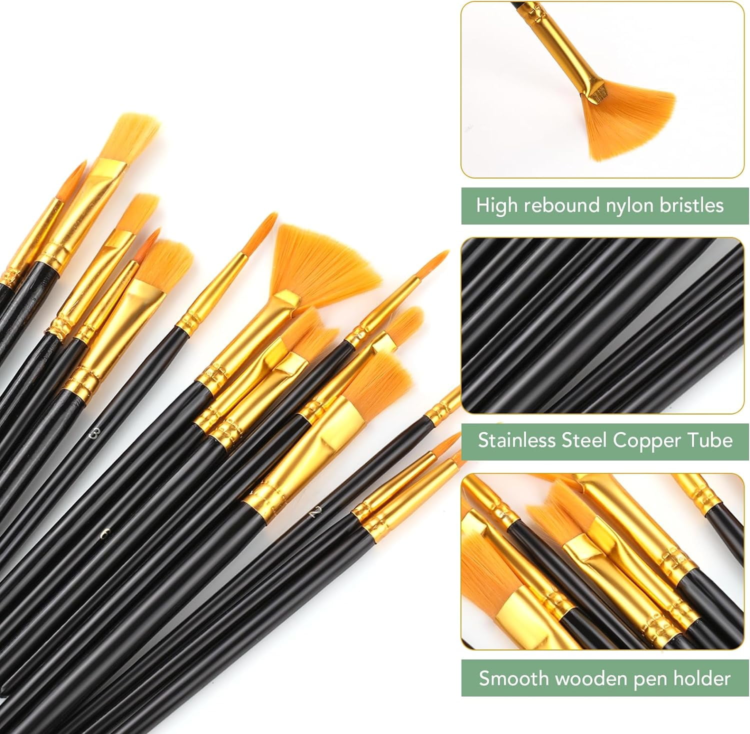 Acrylic Paint Brush Set,16 pack/240pcs Nylon Hair Oil Watercolor Rock Face Painting Artist Painting Brushes, 15 Sizes Paint Brush Set for All Purposes Kids Adult Arts Painting Brush Supplies.
