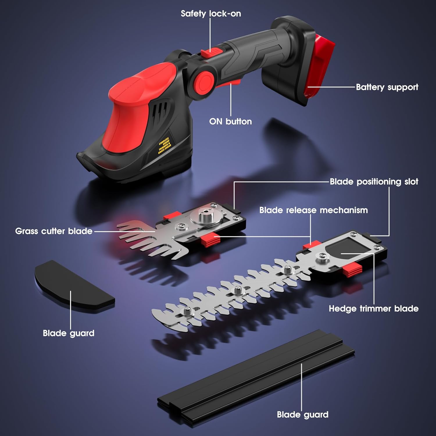 Cordless Hedge Trimmer Compatible with Milwaukee 18V  Battery, 2-in-1 Grass Shear Tool for Yard Garden Lawn Care, Red