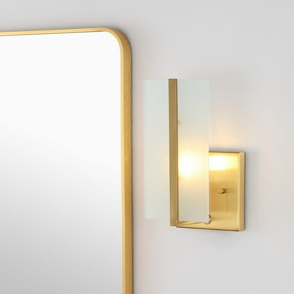 JONATHAN Y Mila 5.5" 1-Light Modern Coastal Iron/Glass LED Sconce, Brass Gold (Set of 2)