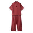 thumbnail image 7 of jobturf Summer Two Piece Sets for Women Going Out Linen Lounge Set V Neck 3/4 Sleeve T Shirts and Pants Matching Vacation Outfits S-XXL, 7 of 7