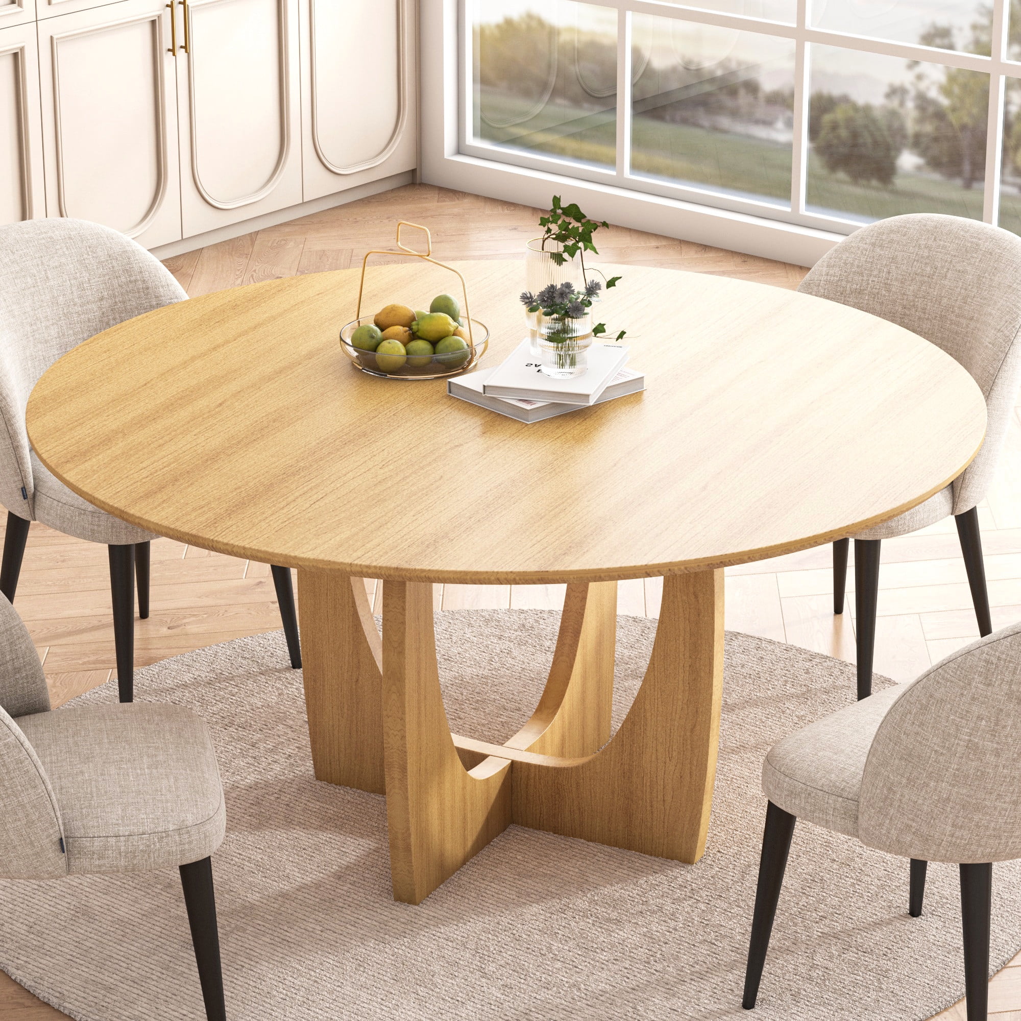 MAYEERTY 42x42x30 Modern Dining Table, Contemporary Home Wood Kitchen Table, Natural Wood