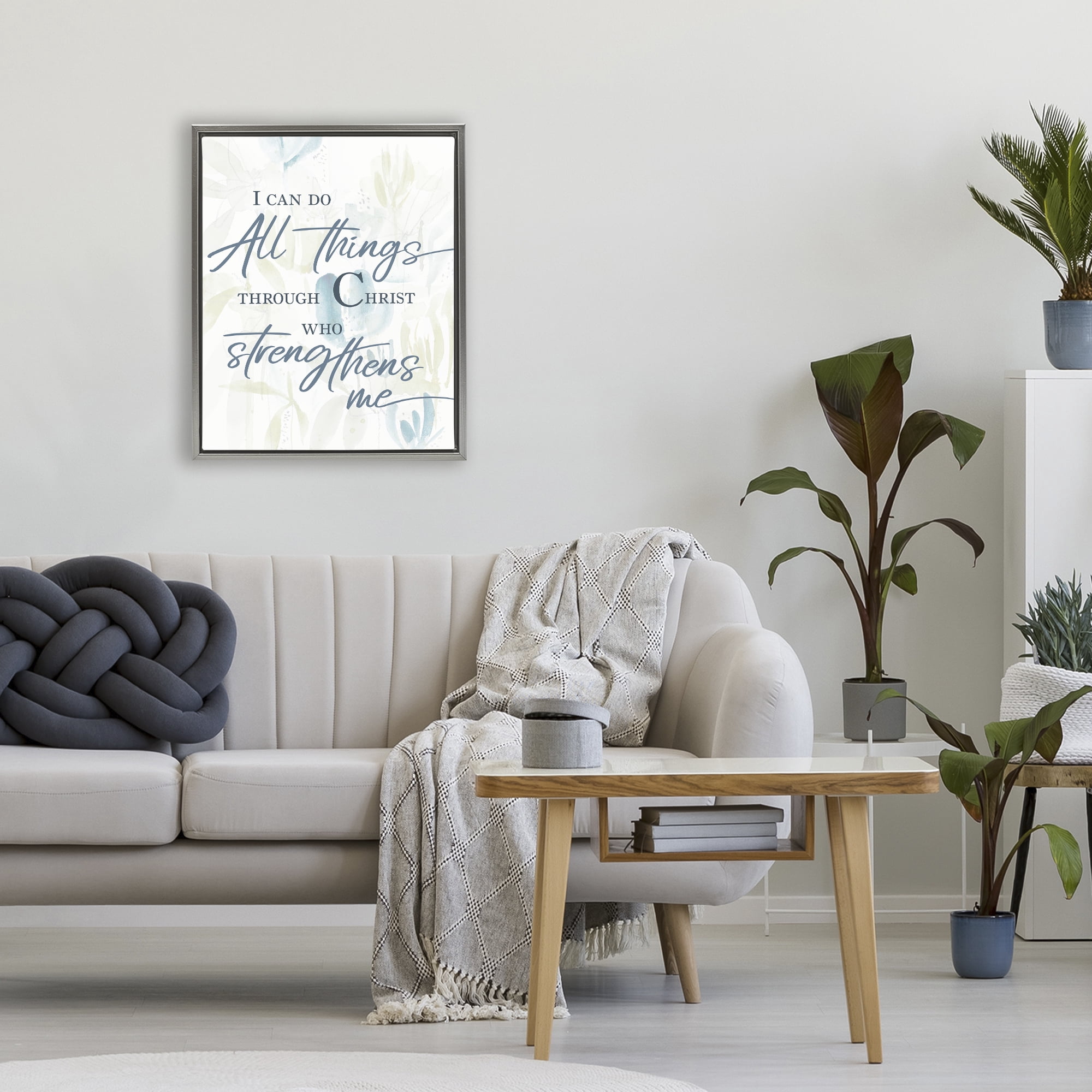 Stupell Industries All Things Through Christ Gray Framed Floater Canvas Wall Art, design by Krinlox