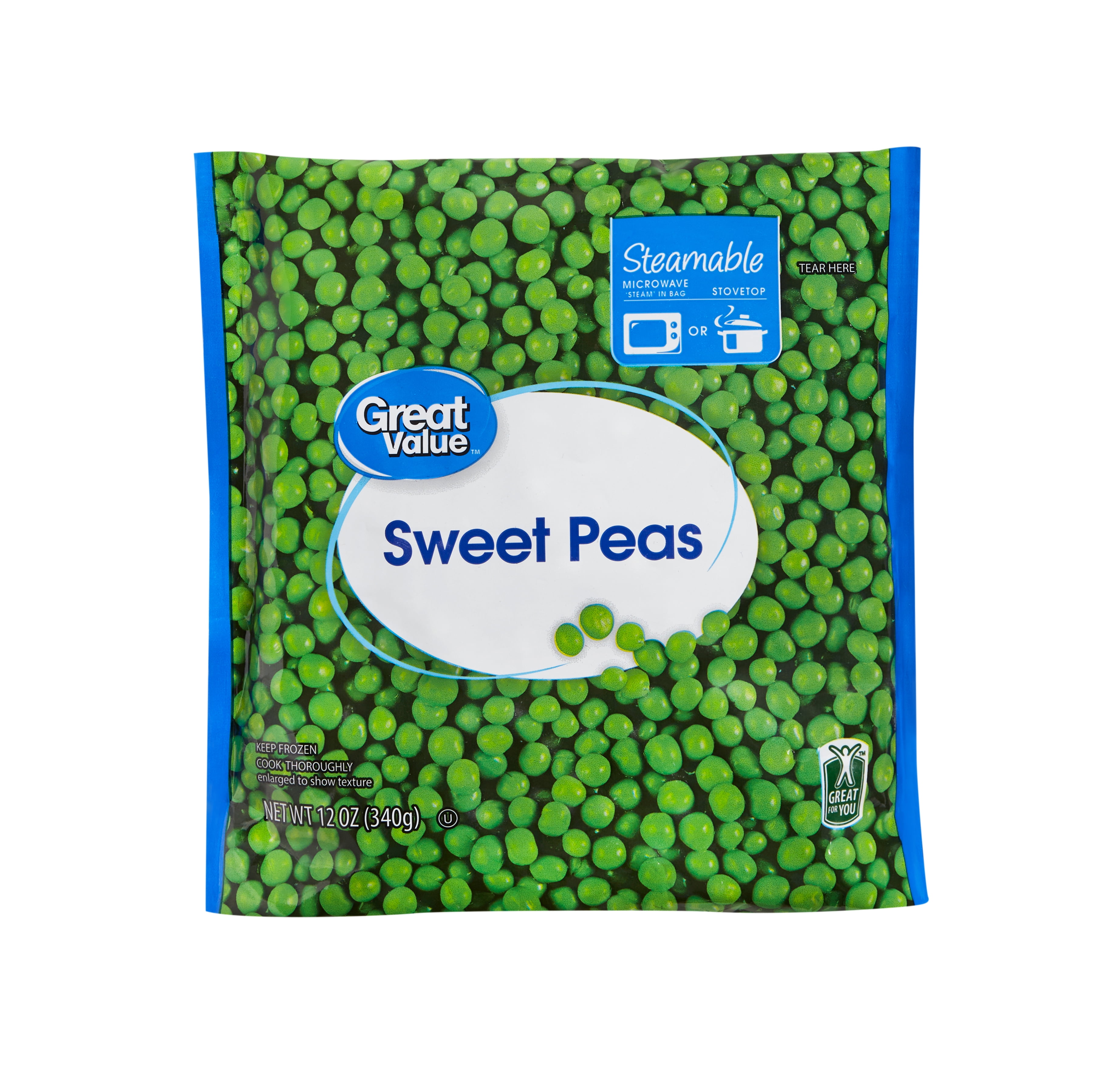Great Value Frozen Sweet Peas, 12 oz Steamable Bag