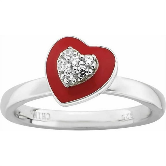 Sterling Silver Polished Enameled/CZ Heart Ring