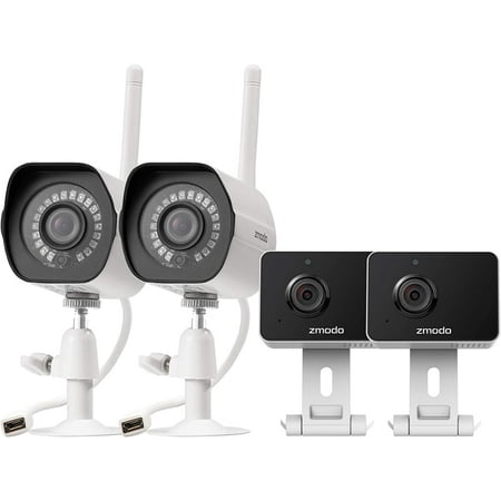 Zmodo Cameras (WiFi Indoor & Outdoor Camera Bundle 4 Pack), 1080p HD, IP Camera, Motion Detection, 2-Way Talk, Night Vision, Remote View