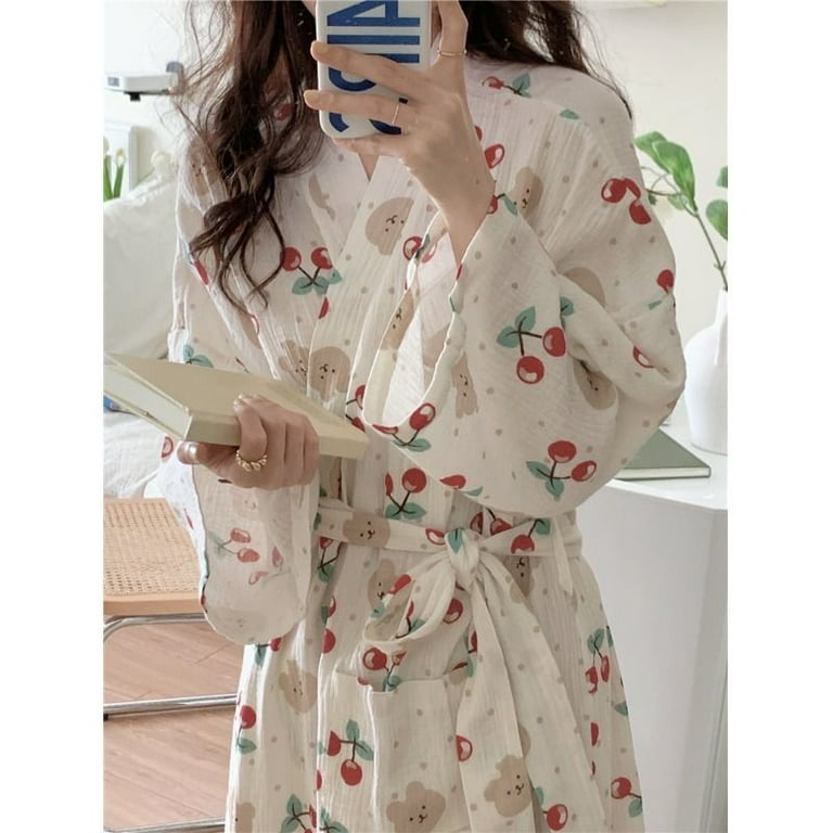 QIUTIAN Summer Japanese Robe Women kimonos long pajamas cute teddy bear bathrobes home clothes Nightgown Lady Kimono Bathrobe Gown Walmart