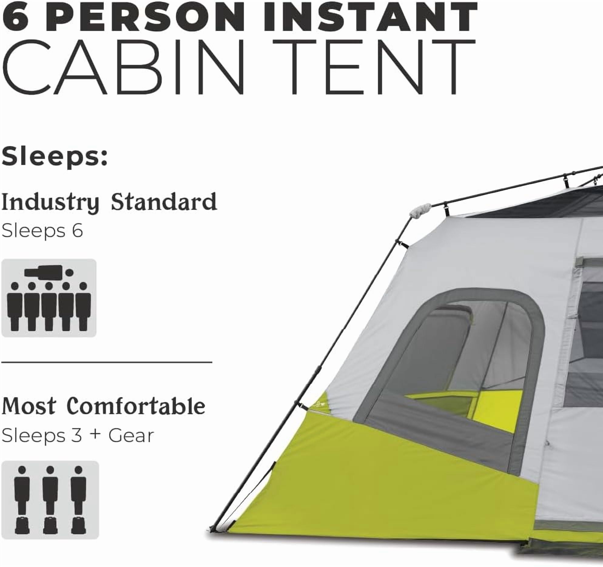 CORE 11' x 9' 6 Person Instant Cabin Camping Tent, 23lbs, Light Gray