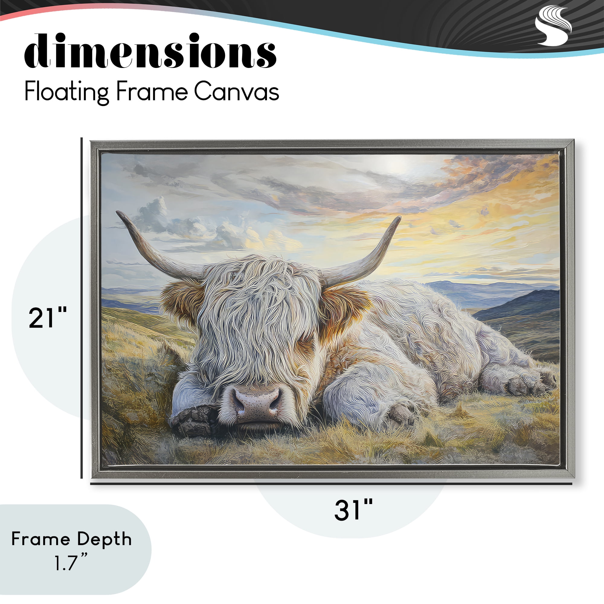 Stupell Industries Sleeping Highland Cow Pastoral Gray Framed Floater Canvas Wall Art, design by The Wands Want