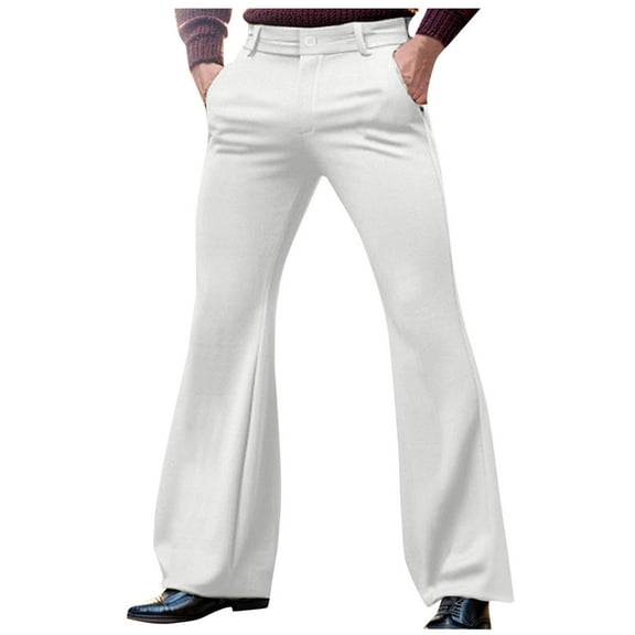 UAMVSH 70s Flared Pants for Men Trendy Vintage Bell Bottom Dress Pants Casual Stylish Dancing Stretch Work Business Trousers(X-Large,White)