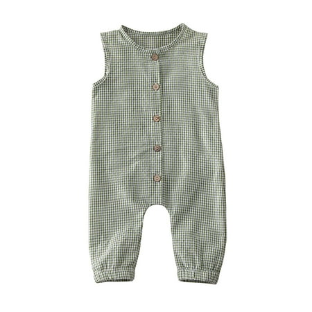

0-18M Newborn Baby Clothes Plaids Romper Summer Sleeveless Baby Girl Boy Jumpsuit Overall Outfits