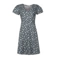 thumbnail image 3 of Robe Femme Liquidation Été Col en V Imprimé Fleuri Manches Courtes Fermeture Éclair Robe Pull Noir TTG, 3 of 9