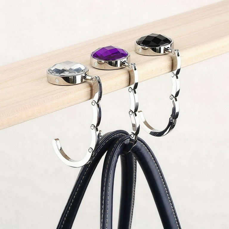 Canis New Portable Foldable Folding Crystal Alloy Purse Handbag Hook Hanger Bag Holder, Adult Unisex, Size: One size, Purple