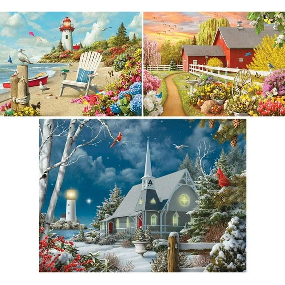 Bits and Pieces Jigsaw Puzzles Seasons Collection by Alan Giana 300 Piece Set of Three 18" x 24"