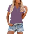 thumbnail image 2 of XUNKUSGA Womens Tops Trendy V Neck Short Sleeve Buttons Going Out Tops Casual Raglan Sleeve T-Shirts for Women Fashion Color Block Women's Blouses S-5XL,Purple, 2 of 8