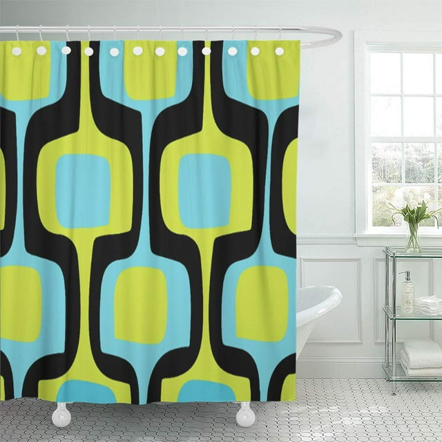 ABPHQTO Azul Turquesa Mid Century Chartreuse Negro Retro Patrón Verde Cortina de Ducha 160x180 cm