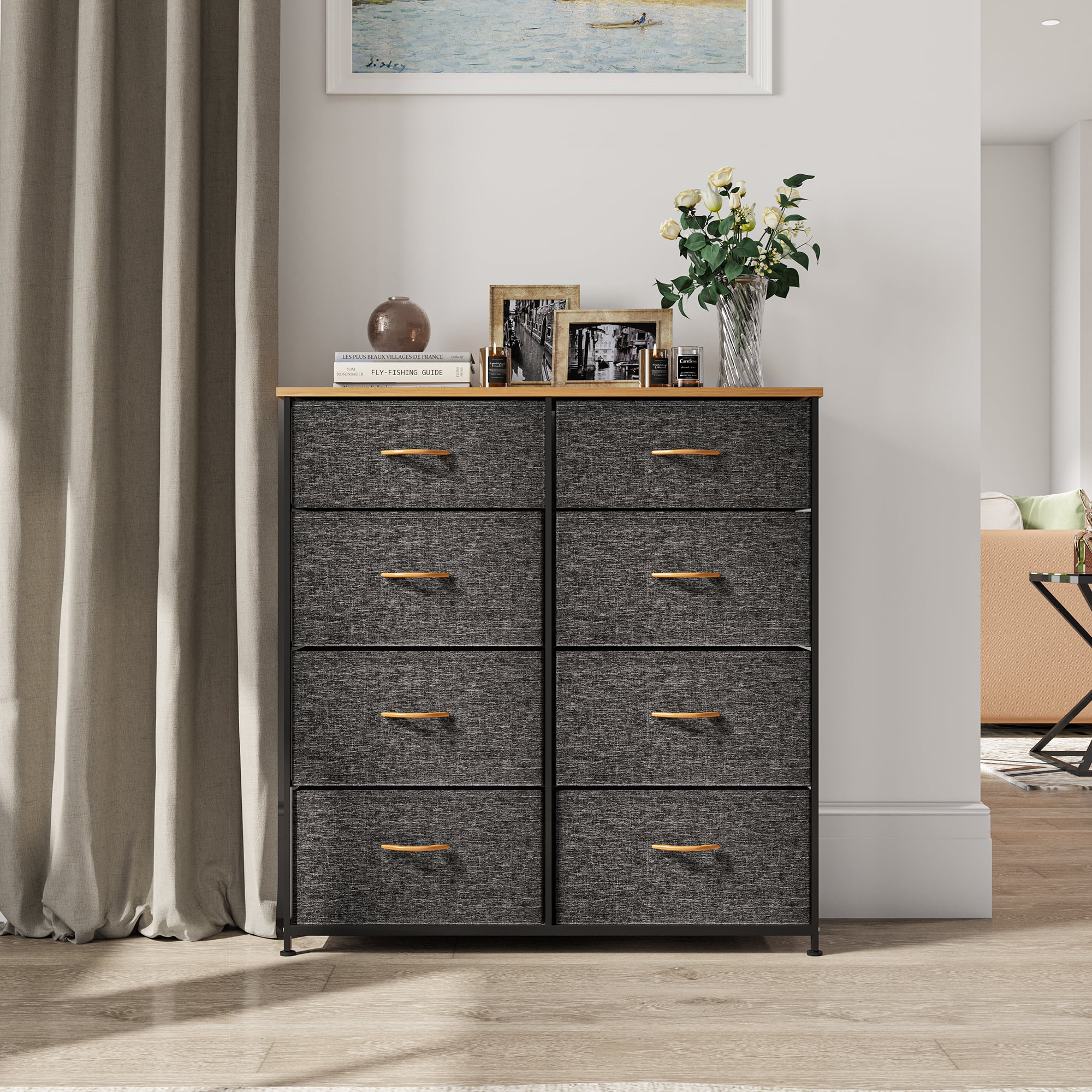 Dresser for Bedroom with 8 Drawers, Tall Storage Tower with Drawer  Organizers, Side Pockets and Hooks, Fabric Dresser, Chest of Drawers for  Living Room, Closet, Hallway, Nursery, Dark Grey – Built to