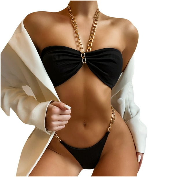 WREESH Women'S Bikini Solid Set Swimsuit Two Piece Filled Bra Swimwear  Beachwear 